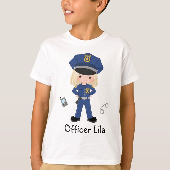 Camiseta Agente de Polícia de Meninas Personalizado (Frente)