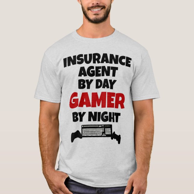 Camiseta Agente de Seguros por Day Gamer por Night (Frente)