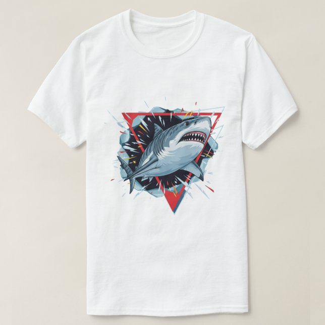 Camiseta Aggressive Shark Illustration – Dynamic Ocean Pred (Frente do Design)