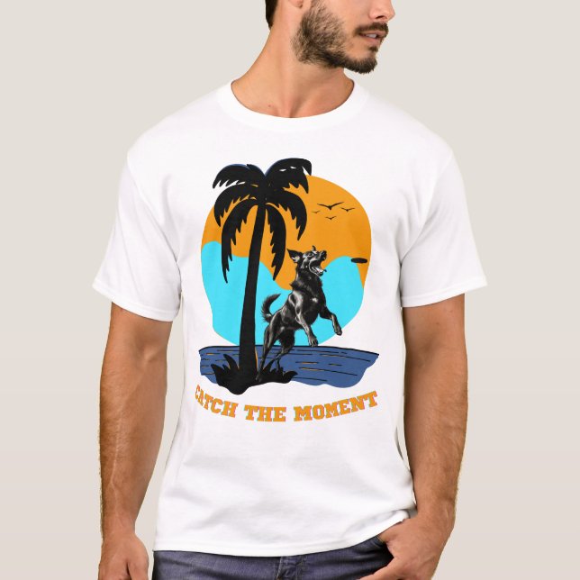 Camiseta  Agility Summer Vibes: Retro Sunset Jumping Dog Ar (Frente)