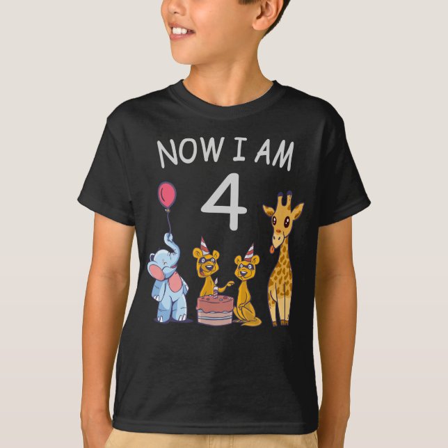 Camiseta Agora tenho 4 anos, 4 anos, aniversário no zoológi (Frente)
