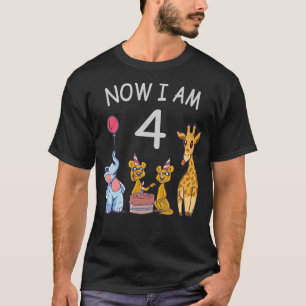 Camiseta Agora tenho 4 anos, 4 anos, aniversário no zoológi