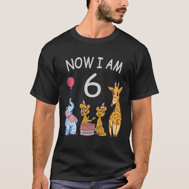 Camiseta Agora tenho 6 anos de 6 de aniversário no Zoo (Frente)