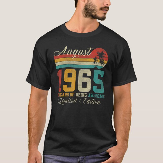 Camiseta Agosto 57 Anos Vintage 1965 57º Aniversário (Frente)