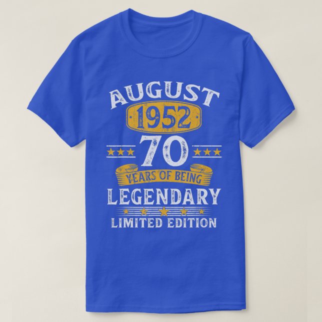 Camiseta Agosto De 1952, 70 Anos, Presente Para Homens Vint (Frente do Design)