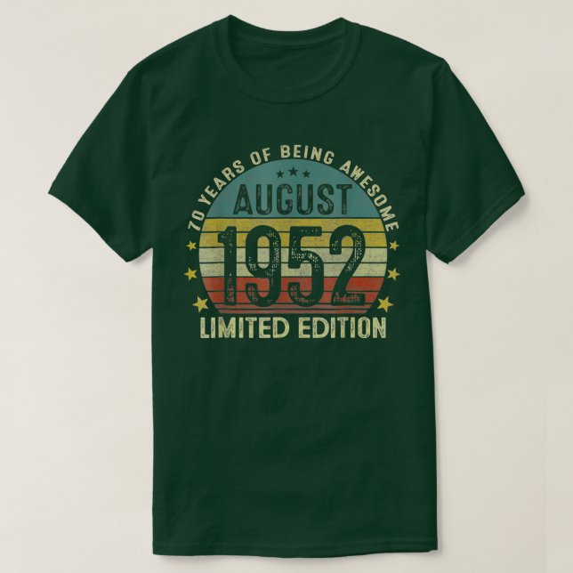 Camiseta Agosto De 1952, 70 Anos, Presente Para Homens Vint (Frente do Design)