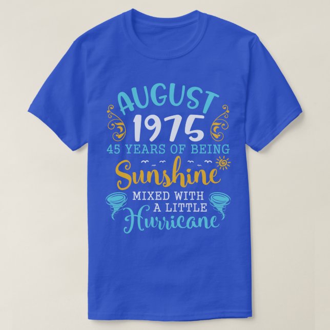 Camiseta Agosto De 1975 Feliz Aniversário De 45 Anos De Sun (Frente do Design)