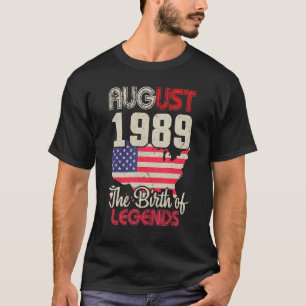 Camiseta Agosto De 1989 Nascimento De Legendas Com 33 Anos 