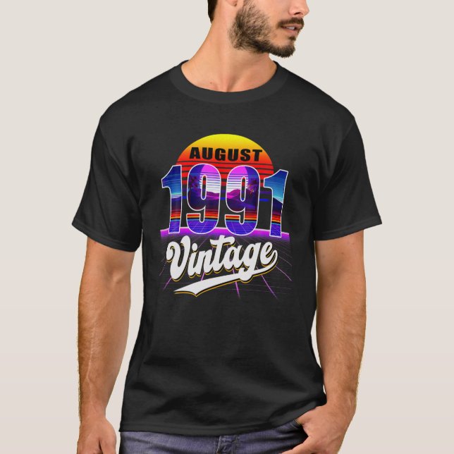 Camiseta Agosto De 1991 aniversário de 30 anos Vaporwave 30 (Frente)