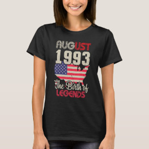 Camiseta Agosto De 1993 Nascimento De Legendas Com 29 Anos