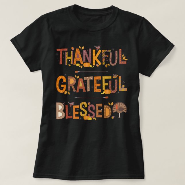 Camiseta Agradeço a grata abençoada Pumpkin Turquia Graças  (Frente do Design)