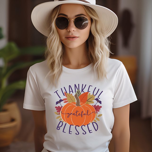Camiseta Agradeço ao Feliz Abençoado Pumpkin de Ação de Gra (Criador carregado)