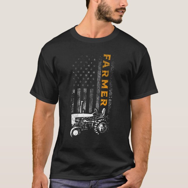 Camiseta Agricultor dos EUA Bandeira Barnyard Harvest Farmi (Frente)