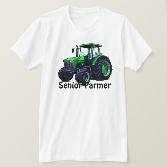 Camiseta "Agricultor Mais velho" e trator verde (Frente do Design)