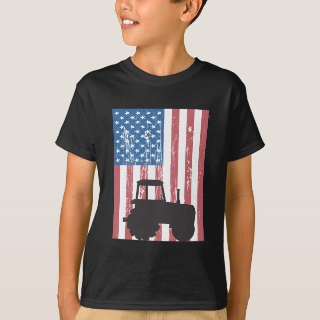Camiseta Agricultor Trator Americano Bandeira Patriótica (Frente)