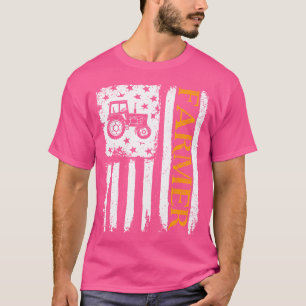 Camiseta Agricultura Colheita Trator Bandeira EUA Fazendeir
