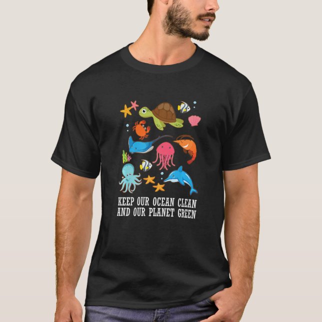Camiseta Água Animal Marinha Mantém Nosso Oceano Limpo E No (Frente)