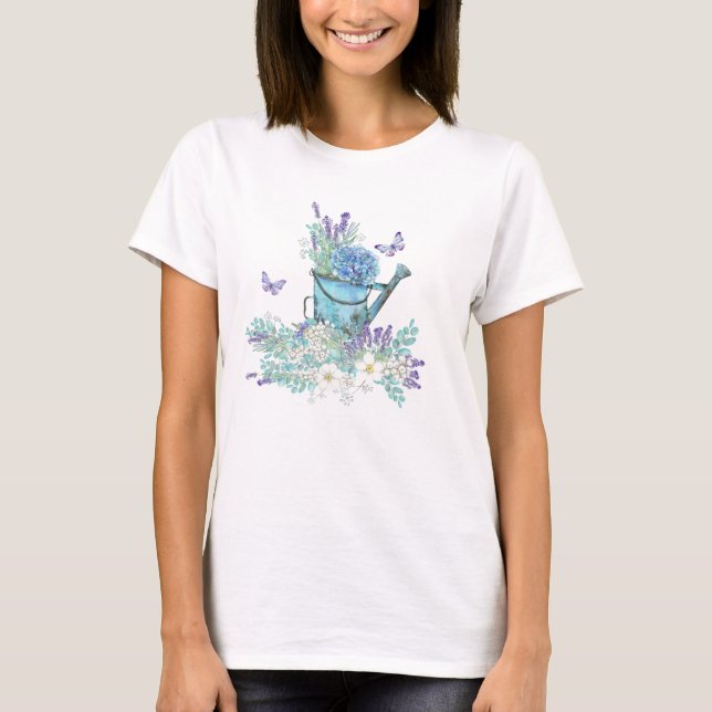 Camiseta Água Com Flores De Verão E Borboletas (Frente)