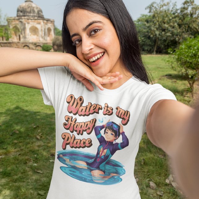 Camiseta Água É Meu Lugar Feliz Para A Mulher Vestir Um Ter (Criador carregado)
