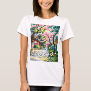 Camiseta Água-forte Flor de Cerejeira de Tóquio Japão Tradi