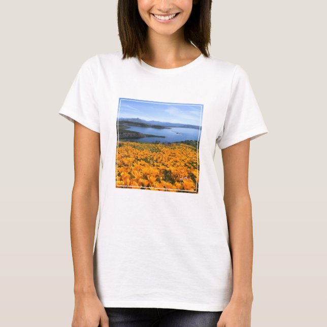 Camiseta Água | Lago California Com Poppies Ouros (Frente)