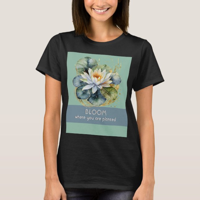 Camiseta Água Lily Green Plant Bloom Flor Elegante Bonito (Frente)