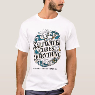 Camiseta Água Salgada Cura Tudo Tema Náutico Oceano