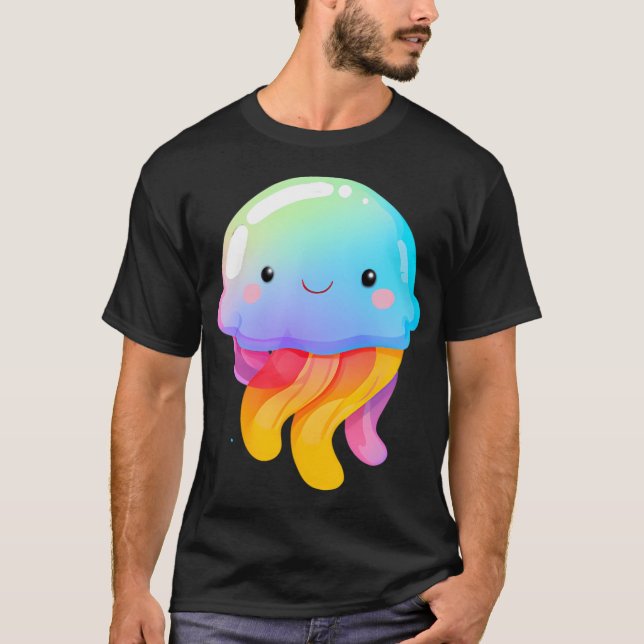Camiseta Água-viva Arco-íris Kawaii (Frente)