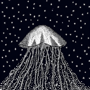 Camiseta Água-viva Celestial Pontilhismo Paisagem de Sonhos