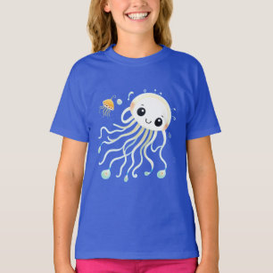 Camiseta Água-viva de desenho animado fofa com rosto sorrid