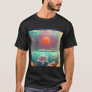 Camiseta Água-viva e Peixes Subaquáticos