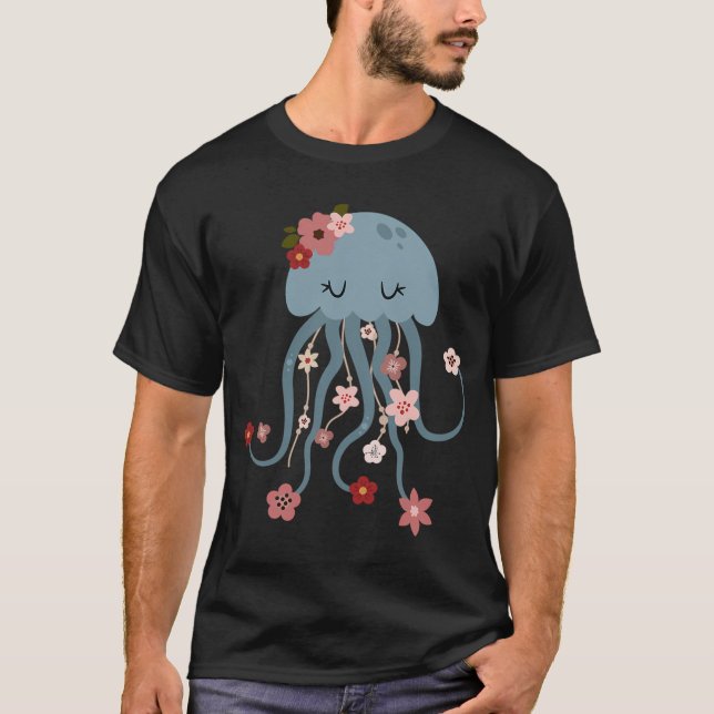 Camiseta Água-viva floral fofa (Frente)