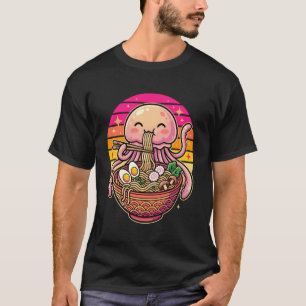 Camiseta Água-viva Kawaii Comendo Macarrão Ramen Japonês Re