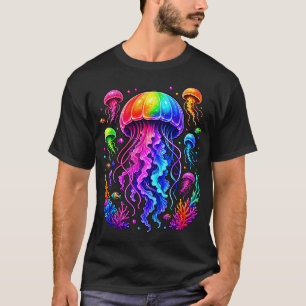 Camiseta Água-viva Oceano Animal Mergulho Arco-íris Água-vi
