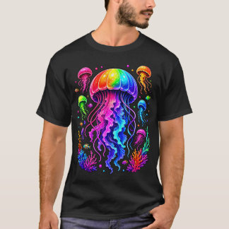 Camiseta Água-viva Oceano Animal Mergulho Arco-íris Água-vi