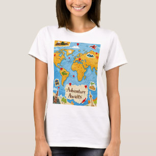 Camiseta Aguardam Aventura os Pinos do Coração do Mapa Mund