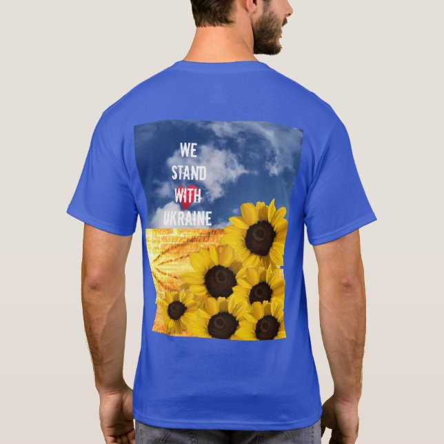 Camiseta Aguarde a Ucrânia em amarelo e azul com girassóis (Verso)