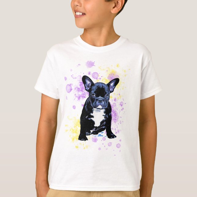 Camiseta Aguarela bonito do buldogue francês manchado de (Frente)