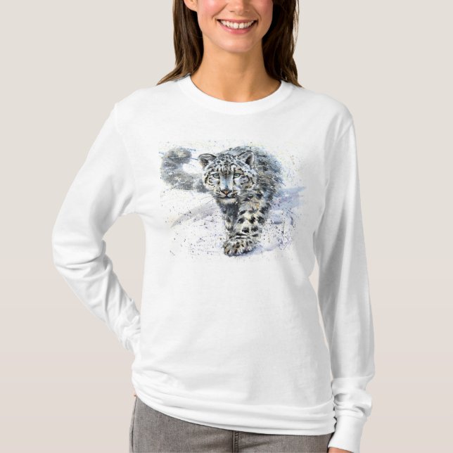 Camiseta Aguarela do leopardo de neve (Frente)