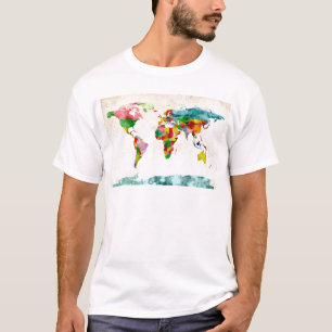 Camiseta Aguarelas do mapa do mundo