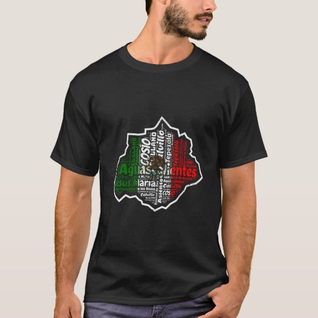 Camiseta Aguascalientes México Bandeira Mexicana Mapa Mexic (Frente)