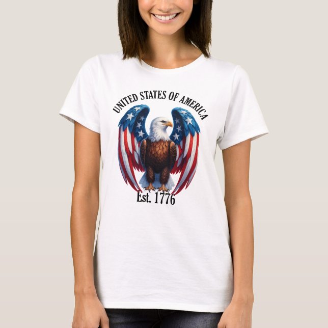 Camiseta Águia Americana com Asas de Bandeira no Leste. 177 (Frente)