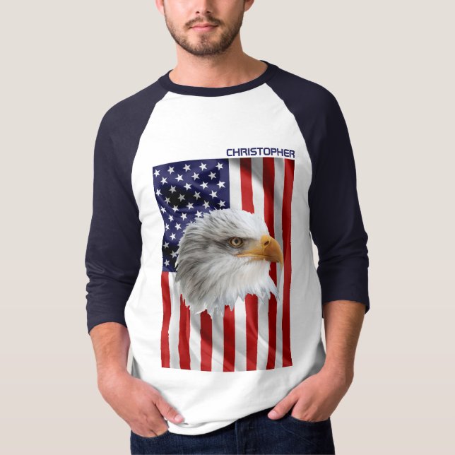 Camiseta Águia Americana Cuta, Bandeira dos EUA, Patriótica (Frente)