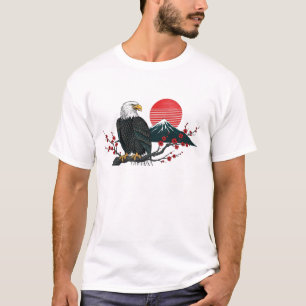 Camiseta Águia Americana em Flor de Cerejeira com Monte Fu