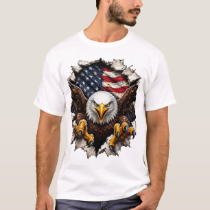 Camiseta Águia Americana Rasgando a Bandeira dos EUA