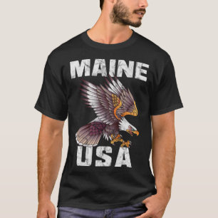 Camiseta Águia Americana Retro Distorcida Maine EUA