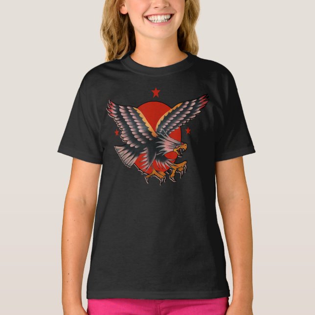 Camiseta águia-americana tradicional tatuagem, águia careca (Frente)