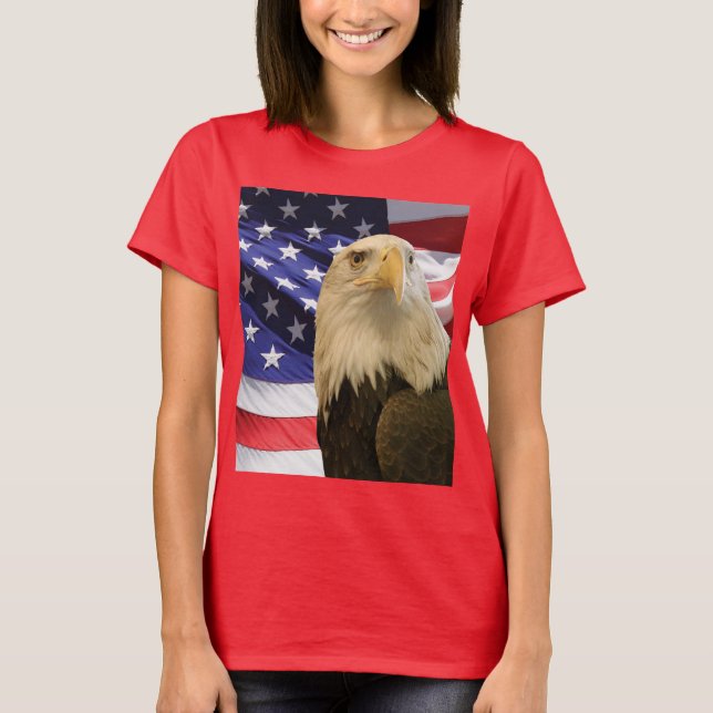 Camiseta Águia Bald Americana e Bandeira (Frente)