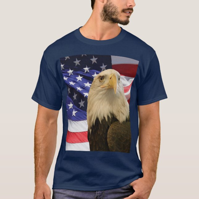 Camiseta Águia Bald Americana e Bandeira (Frente)