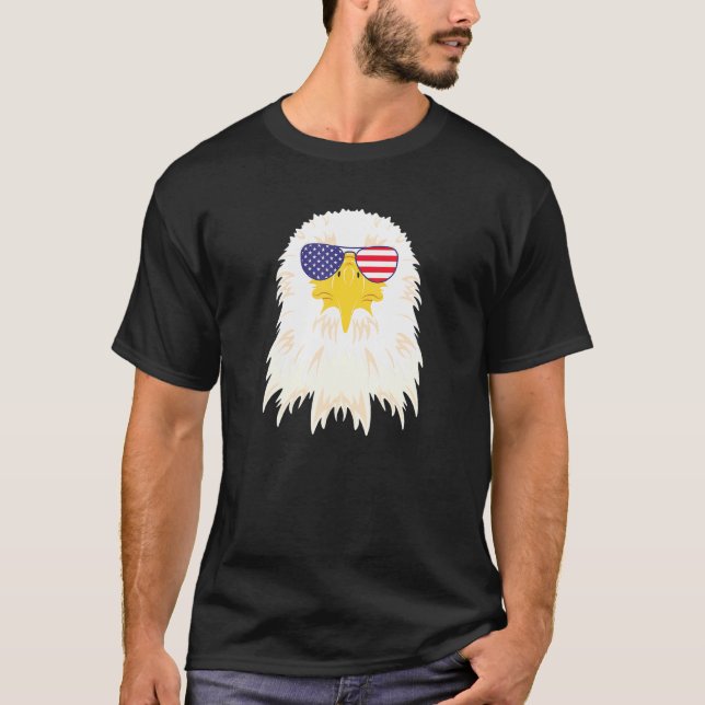 Camiseta Águia Bald legal Vestindo Bandeira Dos Eua Óculos  (Frente)